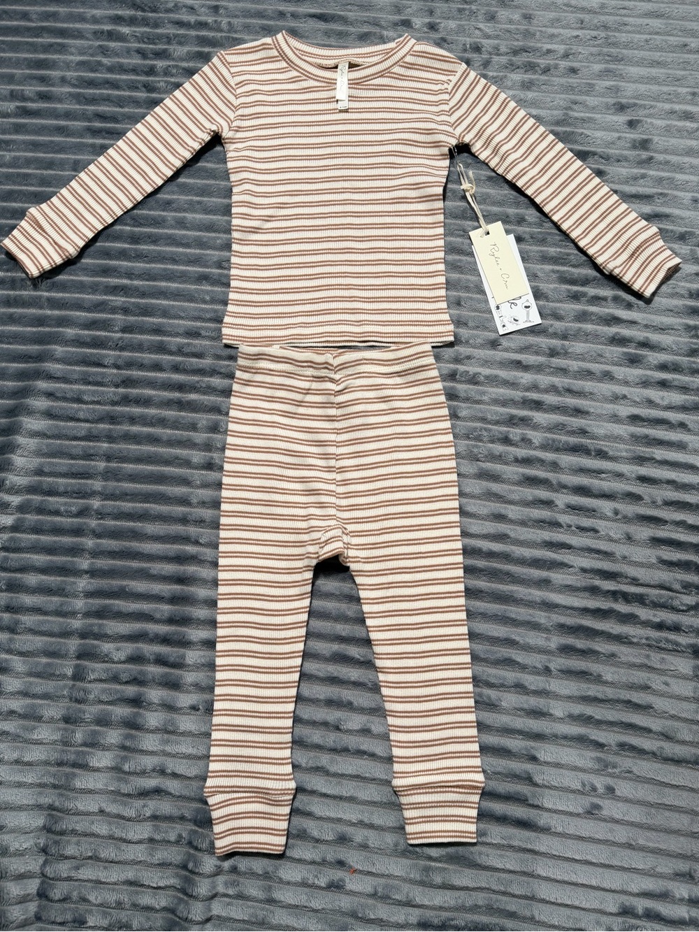 Rylee + Cru Striped Ribbed Pajama Set - Beige and Brown 6-12 months